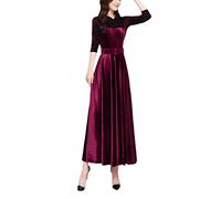 Suwequest Herbst-Winter-Rotes Dickes Warmes Maxikleid-Frauen-Schwarz-Weinlese-Beiläufiges Partei-Figurbetontes Dame-Kleid Burgundy XL