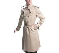 Suwequest Klassischer zweireihiger langer Mantel für Herren, Winter, klassische Wolljacke, langer Businessmantel, Oberteil, Erbsenmantel, beige, L