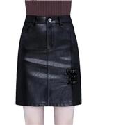 Suwequest Lederrock für Frühling, Herbst, Winter, Damen, schwarz, braun, hohe Taille, PU, A-Linie, große Größe, Midi-Röcke, schwarz 1, 52