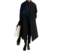 Suwequest Trenchcoat für Herbst und Winter, extra lang, aus Wolle, für Herren, Kaschmir, locker, lässig, einreihig, modisch, schwarz, Schwarz , L