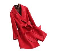 Suwequest Vintage Lace-Up Wollmantel Mid-Long Wolljacke Slim Damen Frühling Herbst Winter Kaschmir Mantel, rot, 46