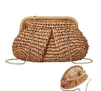 Suxdlan Frauen Stroh Umhängetasche Bast Handtasche Stroh Strand Schulter Handtasche Gewebte Knödel Tasche Tasche für Party Hochzeit Sommer Strand Khaki