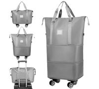 Suxdlan Rollende Reisetasche mit Rollen und Griff, erweiterbare Faltbare Gepäcktasche, Trocken- und Nasstrennung aufrollend, Reißverschluss für Fitnessstudio, Camping, Reisen, Grau