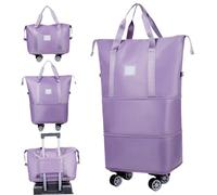 Suxdlan Rollende Reisetasche mit Rollen und Griff, erweiterbare Faltbare Gepäcktasche, Trocken- und Nasstrennung auf Rollen, Reißverschluss für Fitnessstudio, Camping, Reisen, Hellviolett