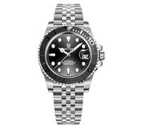 SUZAKU Herrenuhr Automatik Mechanische Uhr Edelstahl Saphirglas Drehbare Lünette 100m Wasserdicht Leuchtende Herren Business Automatikuhr(Silber Schwarz-5)