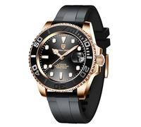 SUZAKU Herrenuhr Automatik NH35 Mechanische Uhr Edelstahl Saphirglas Drehbare Lünette 100m Wasserdicht Leuchtende Herren Business Automatikuhr(Band Gold Schwarz)