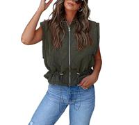 SVALIY Damen Weste Top Gesteppte Puffer Weste Leichte Ärmellose Reißverschluss Gepolsterte Weste Stehkragen Winter Oberbekleidung mit Tasche, Grün (Army Green), Large