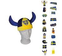 Sverige kläder Schweden Wikinger-Hut - Blau & Gelb Fan-Helm mit SWE & Schild Stickerei - Wikinger-Stil Schweden Fan-Hut, Unisex, Sport- & Match-Accessoire