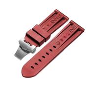 24-mm-Gummi-Uhrenarmband passend for Panerai PAM-Armband, schwarzer Silikongürtel, Faltschließe, Faltschließe, mit Logo, Herrenuhr-Zubehör(Color:Red-Silver)