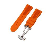 Svincoter 24-mm-Gummi-Uhrenarmband passend for Panerai PAM-Armband, schwarzer Silikongürtel, Faltschließe, Faltschließe, mit Logo, Herrenuhr-Zubehör(Color:Orange-Silver)