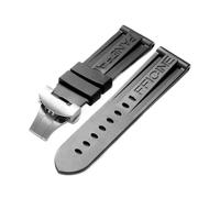Svincoter 24-mm-Gummi-Uhrenarmband passend for Panerai PAM-Armband, schwarzer Silikongürtel, Faltschließe, Faltschließe, mit Logo, Herrenuhr-Zubehör(Color:Black-Silver)