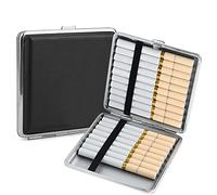 SVUPUE Zigarettenetui, 2 Stück Leder Metall PU Zigarettenschachtel, zigarettenetui metall, Zigarettencase mit Schnappverschluss, Fasst 20 Zigaretten, für Hosen und Hemdtaschen, Schwarz