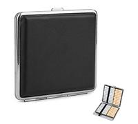 SVUPUE Zigarettenetui, Leder Metall PU Zigarettenschachtel, Zigarettenbox, Zigarettencase mit Schnappverschluss, Fasst 20 Zigaretten, 9,6 x 9,2 x 1,9 cm, für Hosen und Hemdtaschen, Schwarz