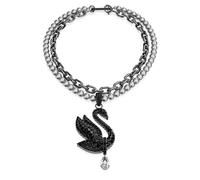 Swan Choker und Brosche, Kristallperle, Schwan, Schwarz, Rutheniert OS