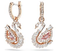 Swan Drop-Ohrhänger, Pavé, Schwan, Rosa, 18K Roségoldbeschichtet OS