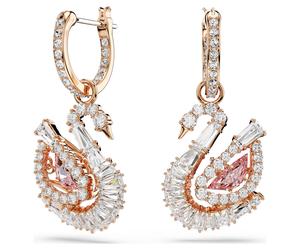 Swan Drop-Ohrhänger, Pavé, Schwan, Rosa, 18K Roségoldbeschichtet OS