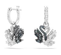 Swarovski Swan Drop-Ohrhänger, Schwarze Ohrringe im Metallmix mit Schwan-Motiv und Strahlenden Swarovski Kristallen in Schwarz und Weiß, Größe: 2.5 x 1.4 cm