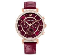 Swarovski Damen Uhr 5580345 Passage Chrono, Lederarmband, rot, rosé vergoldetes PVD-Finish