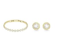 Swarovski Angelic Armband, Rund, Weiss, Goldlegierungsschicht & Angelic Ohrstecker, Rund, Weiss, Goldlegierungsschicht