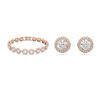 Swarovski Angelic Armband, Rund, Weiss, Roségold-Legierungsschicht & Constellla Ohrstecker, Rosé Vergoldete Ohrringe mit Strahlenden Kristallen