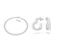 Swarovski Angelic Halskette, Rund, Weiss, Rhodiniert & Matrix Kreolen, Rhodinierte Ohrringe mit Herz-Motiv und Strahlenden Kristallen