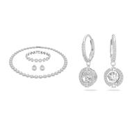 Swarovski Angelic Set, Rund, Weiss, Rhodiniert & Sparkling Dance Ohrringe, Rund, Weiss, Rhodiniert