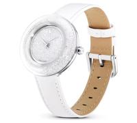 Swarovski Armbanduhr Crystalline Glanz, hergestellt in der Schweiz, Armband aus Leder, Weiß, Edelstahl