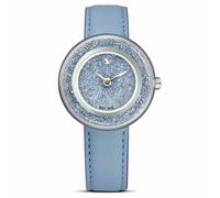 Swarovski Crystalline Lustre Uhr, Analoge Armbanduhr aus Edelstahl mit Blauem Lederarmband und Tiefblauen Kristallen, Armbandlänge: 14-19 cm, Armbandbreite: 1.5 cm