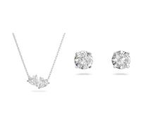 Swarovski Attract Soul Halskette, Herz, Weiss, Rhodiniert & Attract Ohrstecker, Rund, Klein, Weiss, Rhodiniert