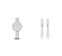 Swarovski Cosmopolitan Uhr, Metallarmband, Silberfarben, Edelstahl & Attract Trilogy Ohrringe, Weiss, Rhodiniert