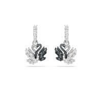 Swarovski Swan Drop-Ohrhänger, Schwan, Schwarz, Rhodiniert