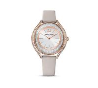 Swarovski Crystalline Aura Uhr, Lederarmband, Grau, Roségold-Legierungsschicht PVD-Finish