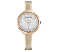 Swarovski Crystalline Delight Uhr, Edelstahl Damenuhr mit Rosévergoldetem Gehäuse, Silberfarbenem Zifferblatt, Swarovski Kristallen und Metallarmband