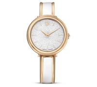 Swarovski Crystalline Lustre Lederarmband, Swiss Made, Edelstahl, gewölbtes Saphirglas, 33 mm, 3.460 blaue Kristalle, Weiß- und rotgoldfarbenes Metallband