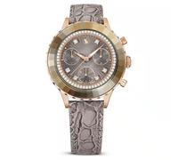 Swarovski Octea Chrono Uhr, Graue Damenuhr mit Lederarmband und Strahlenden Swarovski Kristallen