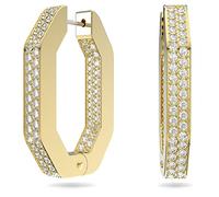 Swarovski Dextera hoop earrings, Octagon, Pavé, Medium, White, Gold-tone plated