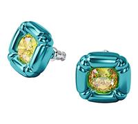 SWAROVSKI Dulcis Ohrstecker, gelbe Kristalle im Kissenschliff auf einer glänzenden hellblauen Fassung, Teil der Dulcis Kollektion