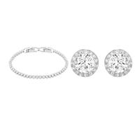 Swarovski Emily Armband, Rhodiniertes Damenarmband mit Strahlenden, Weißen Kristallen & Angelic Ohrstecker, Rundschliff, Weiß, Rhodiniert