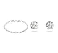 Swarovski Emily Armband, Rhodiniertes Damenarmband mit Strahlenden, Weißen Kristallen & Attract Ohrstecker, Rund, Klein, Weiss, Rhodiniert