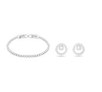 Swarovski Emily Armband, Rhodiniertes Damenarmband mit Strahlenden, Weißen Kristallen & Creativity Ohrstecker, Rund, Weiss, Rhodiniert
