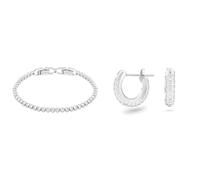 Swarovski Emily Armband, Rhodiniertes Damenarmband mit Strahlenden, Weißen Kristallen & Stone Kreolen, Pavé, Klein, Weiß, Rhodiniert