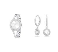 Swarovski Eternal Uhr, Metallarmband, Silberfarben, Edelstahl & Angelic Drop-Ohrhänger, Rundschliff, Weiß, Rhodiniert