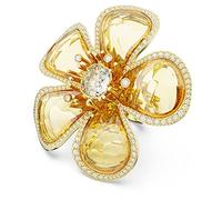 SWAROVSKI Florere Cocktailring, gelbes Blumenmotiv auf einem goldfarbenen Doppelband, US Size 9; EU 60, Metall, Kein Edelstein
