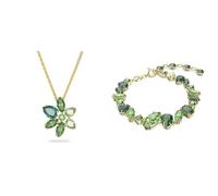 Swarovski Gema Anhänger & Armband, Mischschliff, Blume, Grün, goldfarben plattiert