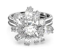 Swarovski Gema Cocktailring, Weißer, Rhodinierter Damenring mit Zartem Blumenmotiv und Edlen Swarovski Kristallen