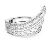 Swarovski Hyperbola Cocktailring, CO2-neutrales Zirkonia, Verschiedene Schliffe, Doppelbänder, Weiß, Rhodiniert