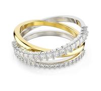 Swarovski Hyperbola Ring, Wickelring im Metallmix in Gold und Silber mit Strahlenden Zirkonia in Rund- und Square-Schliffen in Krallenfassung, Größe: 55