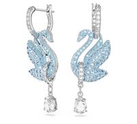 Swarovski Iconic Swan Ohrringe, Blaue und Rhodinierte Kreolen mit Strahlendem Schwan-Anhänger