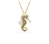 Swarovski Idyllia Anhänger, Blaue, Vergoldete Damenhalskette mit Seepferdchen-Motiv, Strahlenden Swarovski Kristallen und Kristallperlen