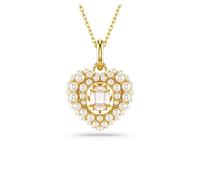 Swarovski Idyllia Anhänger, Weiße und Vergoldete Damenhalskette mit Herz-Motiv, Kristallperlen und Strahlendem Swarovski Kristall